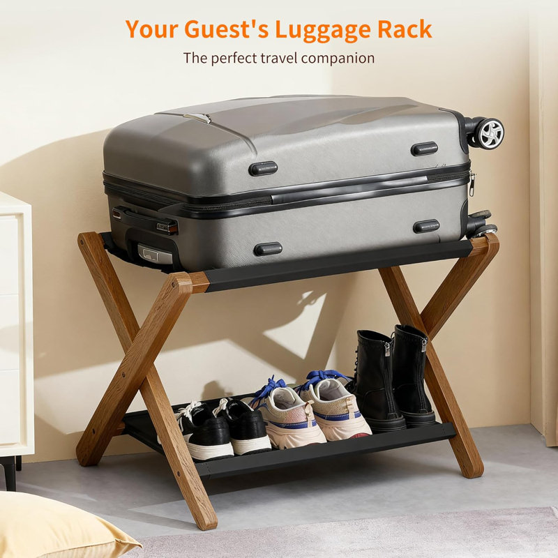 Folding Suitcase Stand With Storage Shelf
