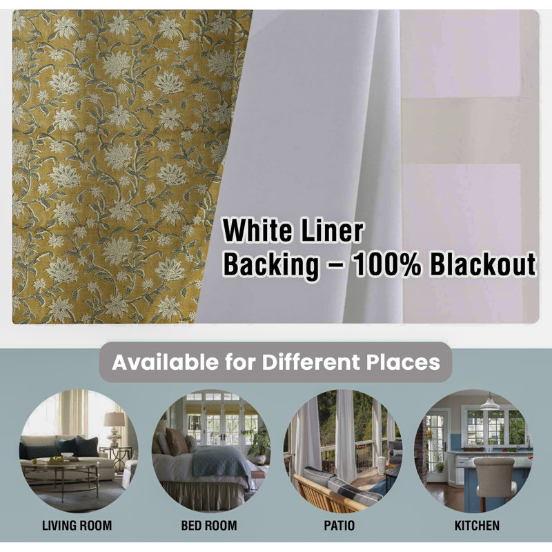 Fabdivine Block Print Eyelet Curtains Window Drapes for Décor Thick Linen 54x102 Inch- Aradhna, 54" W x 102" L