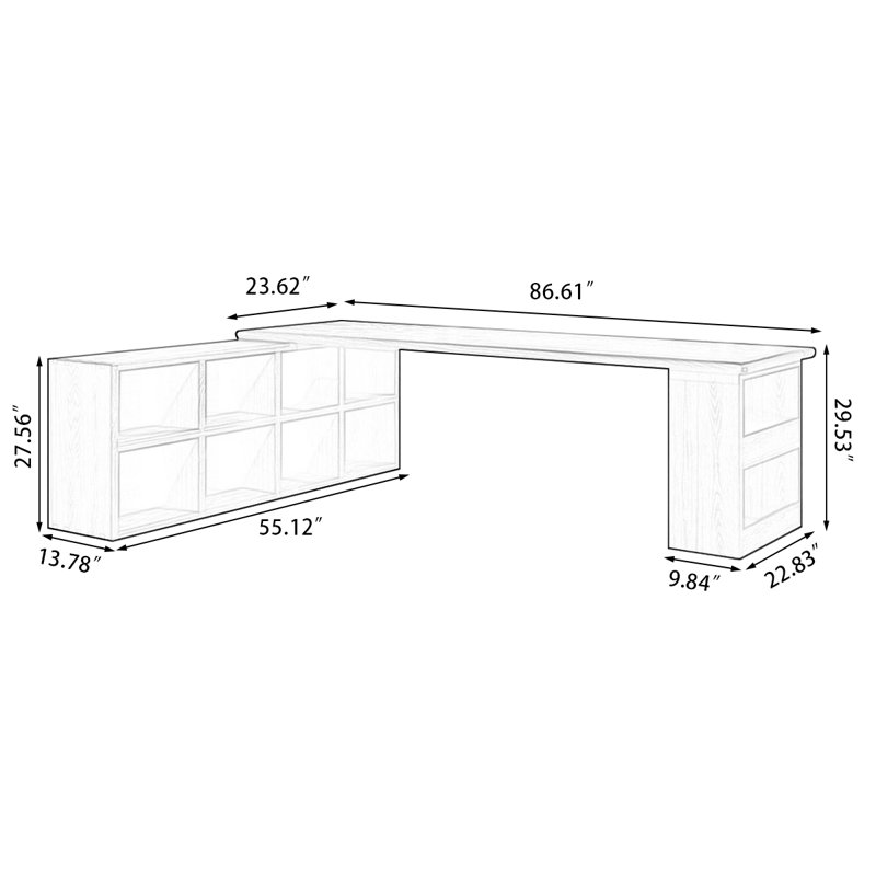 Nut-brown Rectangular Solid Wood  desk, 29.53" H x 86.61" W x 23.62" D