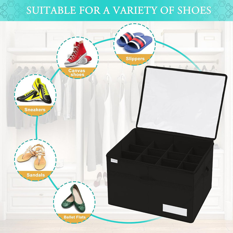 Foldable Shoe Organizer Black Fits 16 Pairs