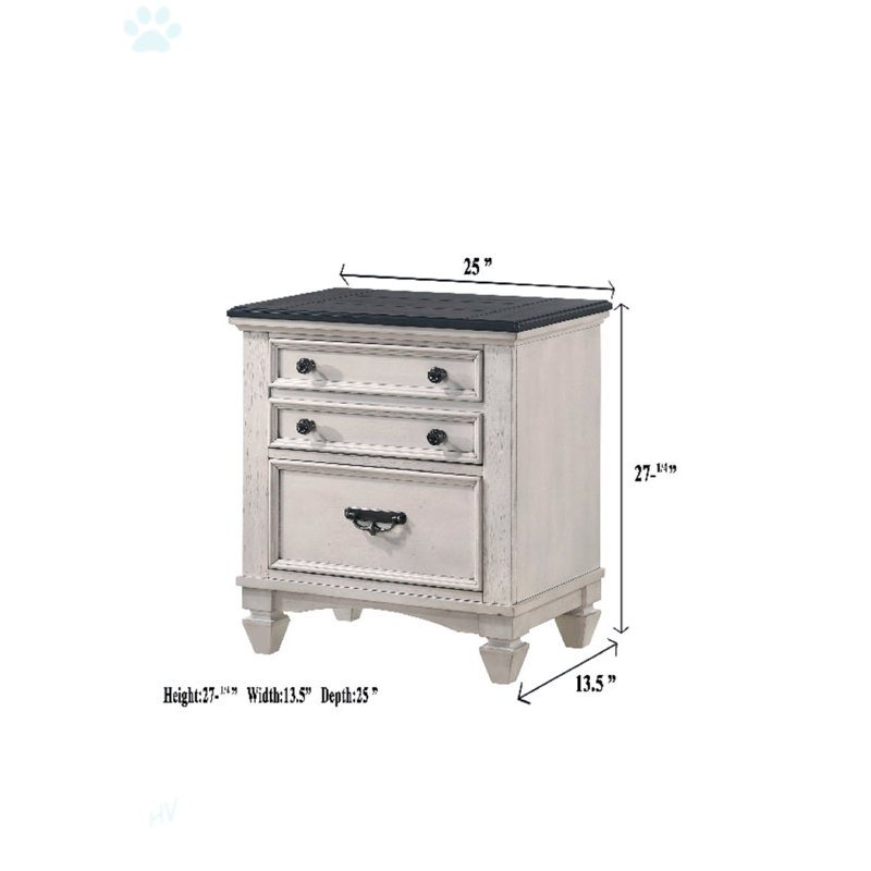 Two-Tone White and Black Wooden 2-Drawer Nightstand