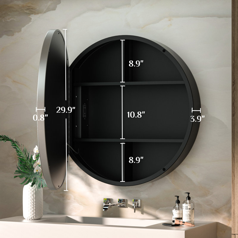 Tablette ajustable avec miroir pour armoire à pharmacie Gervon, H 30 po x l 30 po x P 4,7 po, Argent argent