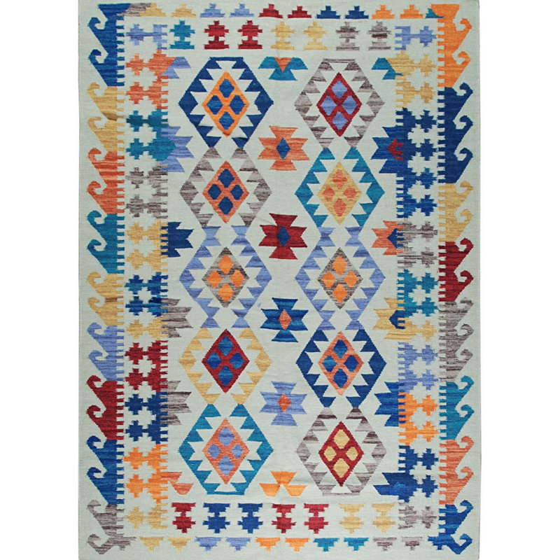 5x8 Multicolor Flat Weave Wool Diamond Constellations Geometric Modern Contemporary Carpet Rug