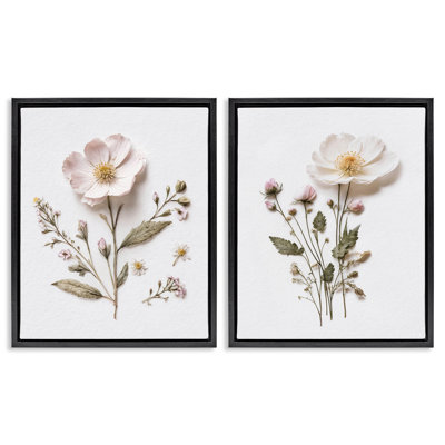 Minimal Pressed Flowers 2pc Floating Frame Set, design by Lettered and Lined