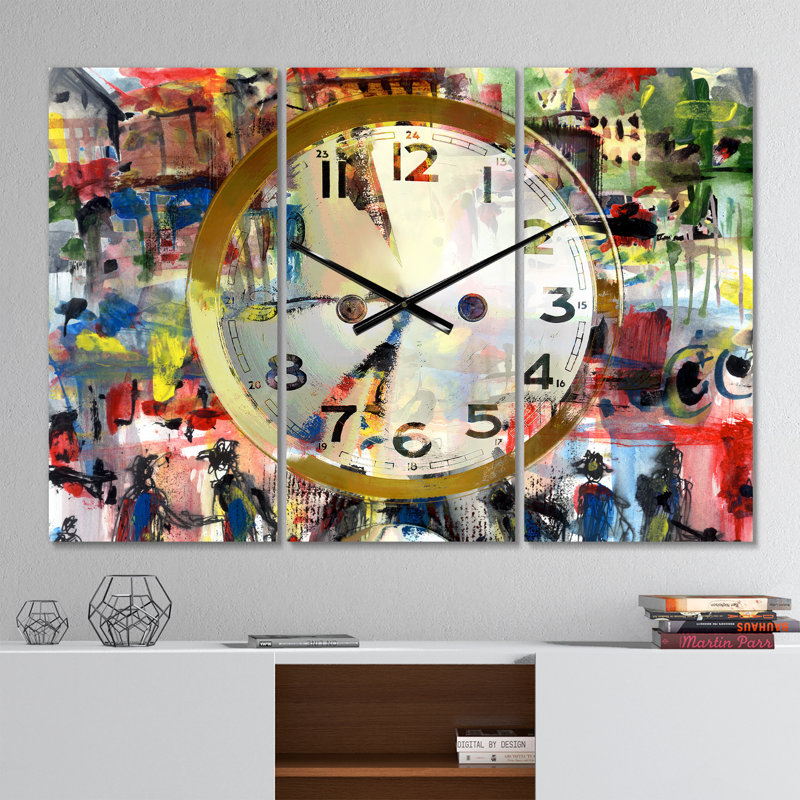 Les gens et le temps, aquarelle acrylique - horloge murale moderne