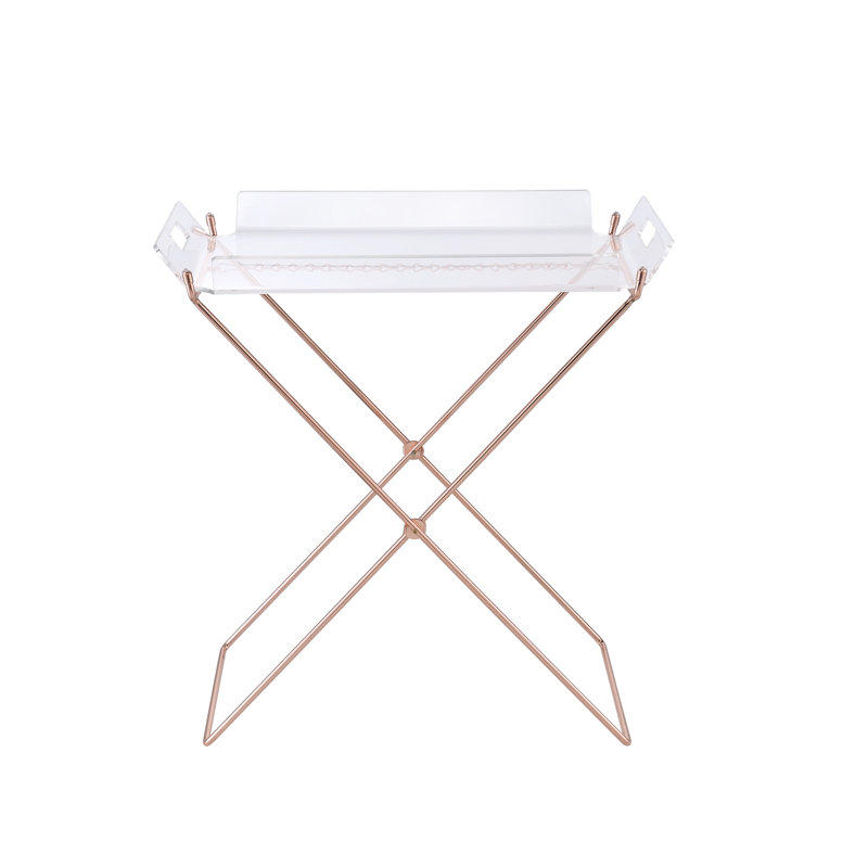 Lyerly Contemporary Rectangular Butler Tray Table in Clear Acrylic & Copper