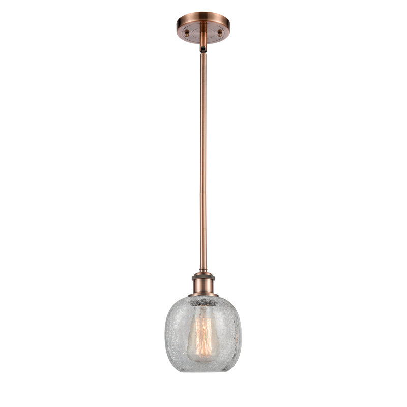 Luminaire suspendu sphérique 1 lumière Carlucci, Transparence craquelée, Ampoule DEL 6 watts Vinage, Cuivre antique