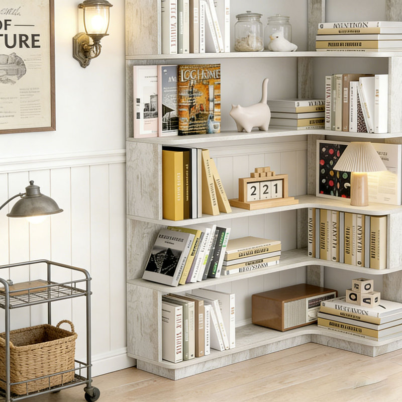 Freestanding Corner Bookshelf, Light Gray