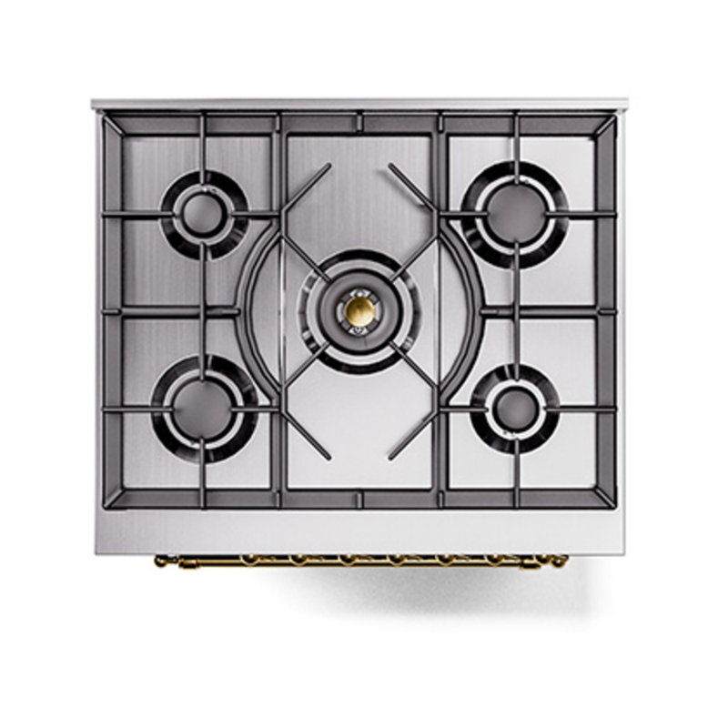 ILVE Nostalgie II Noblesse 30 in Dual Fuel Range, Blue Gray/Brass, Liquid Propane