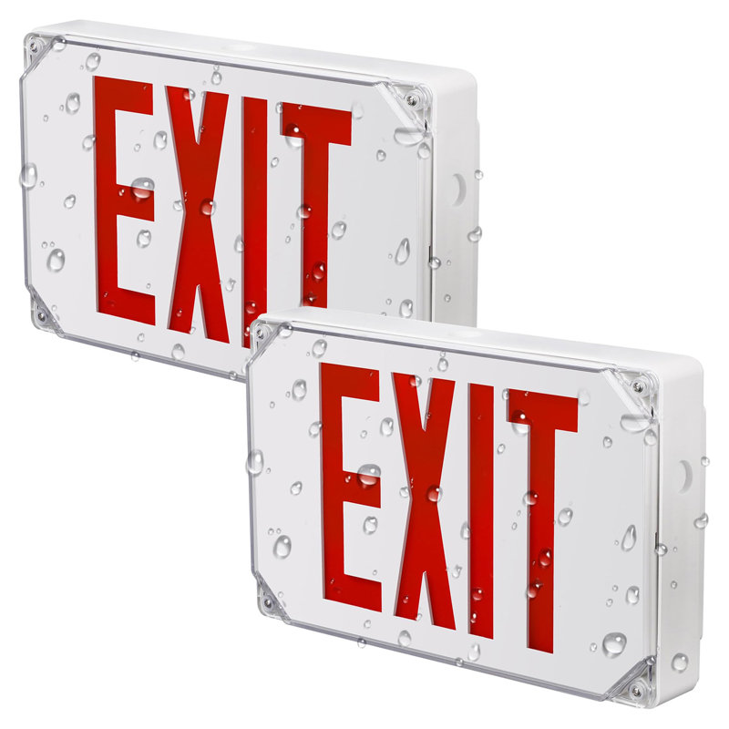LED Exit Sign with Battery Backup, UL Listed, Weatherproof Emergency Exit Light, AC 120/277V