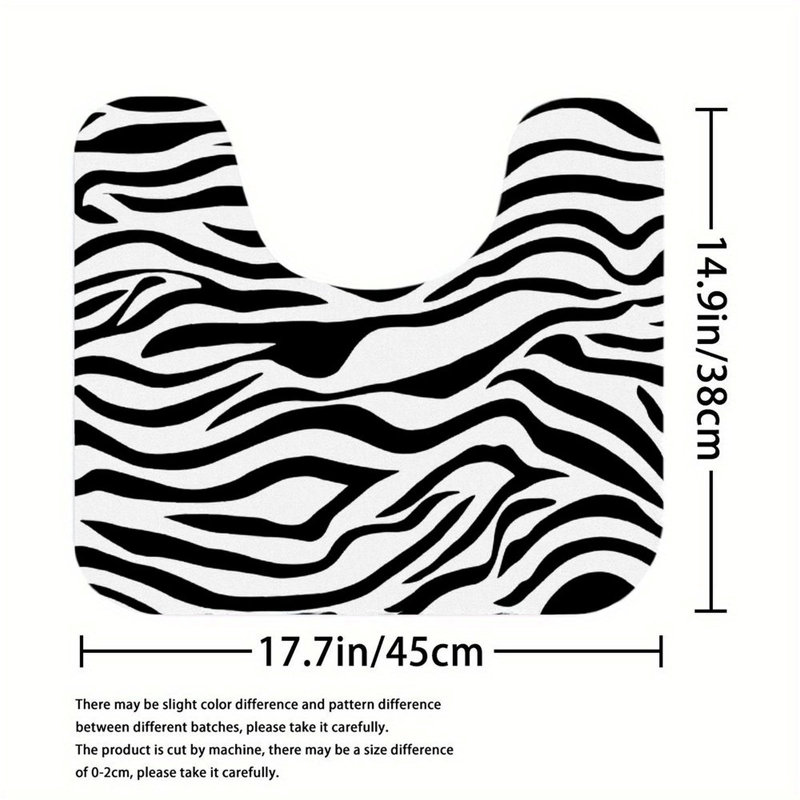 Zebra Stripe Print Set of 3 Shower Bathroom Rug Kit Black
