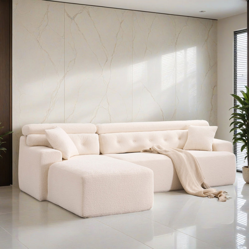 Canapé-lit modulaire 2 pièces pour salon, Chenille blanc antique