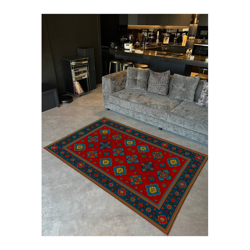 Tapis tissé rouge Mosso, 3'3" x 4'11"