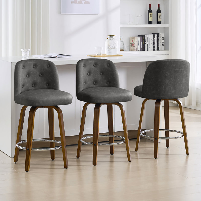 Tabouret pivotant rembourré, Gris, 3, Tabouret de comptoir (siège d'une hauteur de 26 p