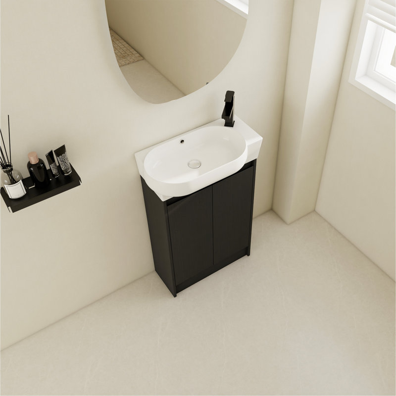 Meuble-lavabo élégant avec lavabo, portes à fermeture douce et fabrication durable, Noir, noir, noir, noir