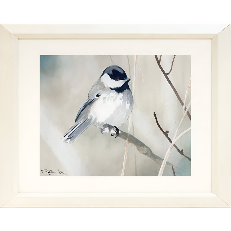 «Little Bird», reproduction d'aquarelle sur toile, H 18,5 po x l 22,5 po x P 1 po, Papier avec cadre blanc, Blanc