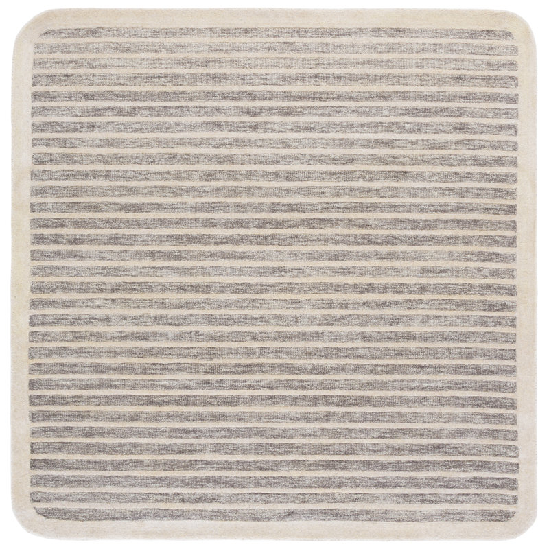 Ebony Hand Tufted Wool/Cotton Striped Rug in Brown/Ivory, Rectangle 8' x 10'