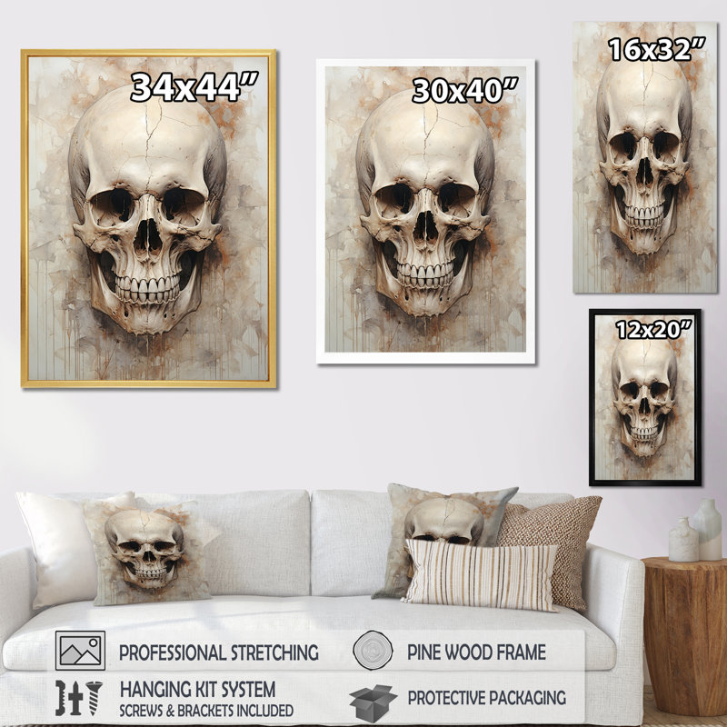 Crânes résonnants II sur toile, H 32 po x l 16 po x P 1 po, Cadre doré simple