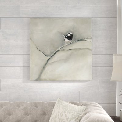 Oiseau noir et blanc sur une branche délavée - reproduction sur toile