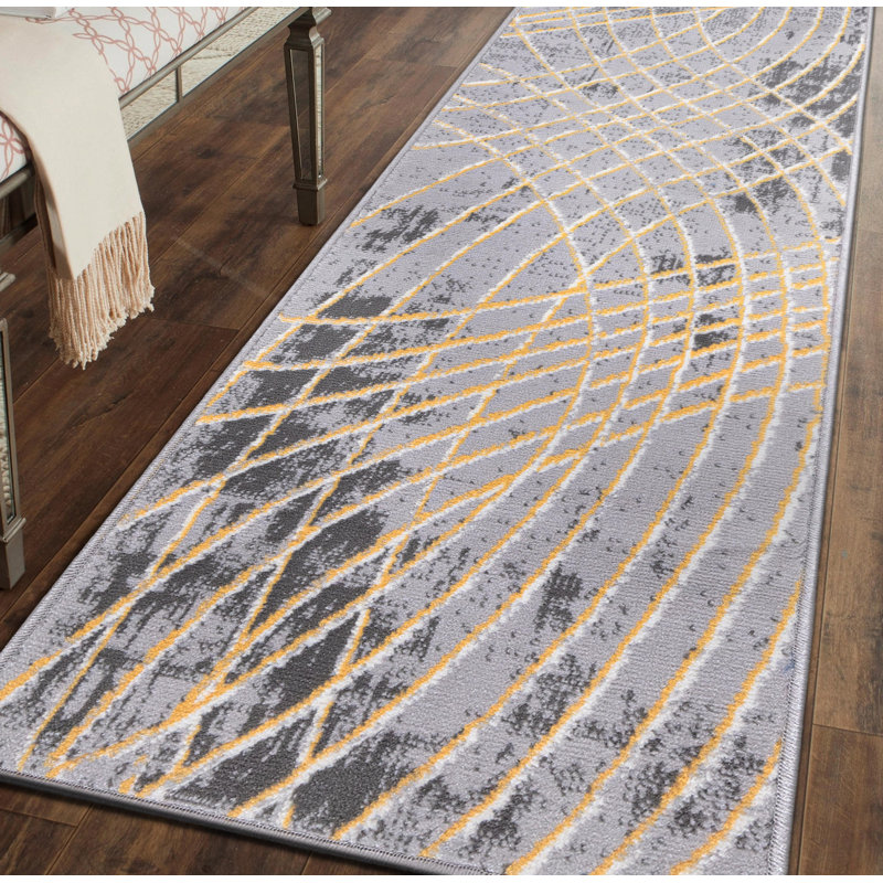 Tapis jaune / gris / ivoire Lowden, Tapis de couloir 2 pi x 7 pi