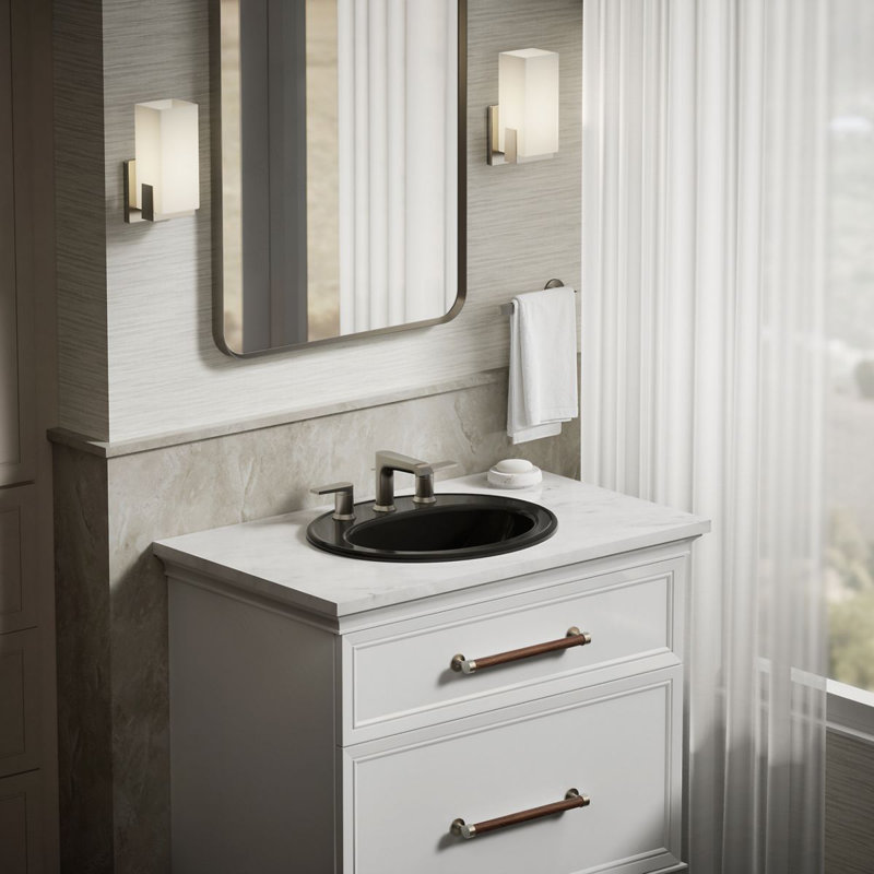 Pennington Ceramic Oval Drop-In Bathroom Sink with Overflow, Black , 8'' Centers
