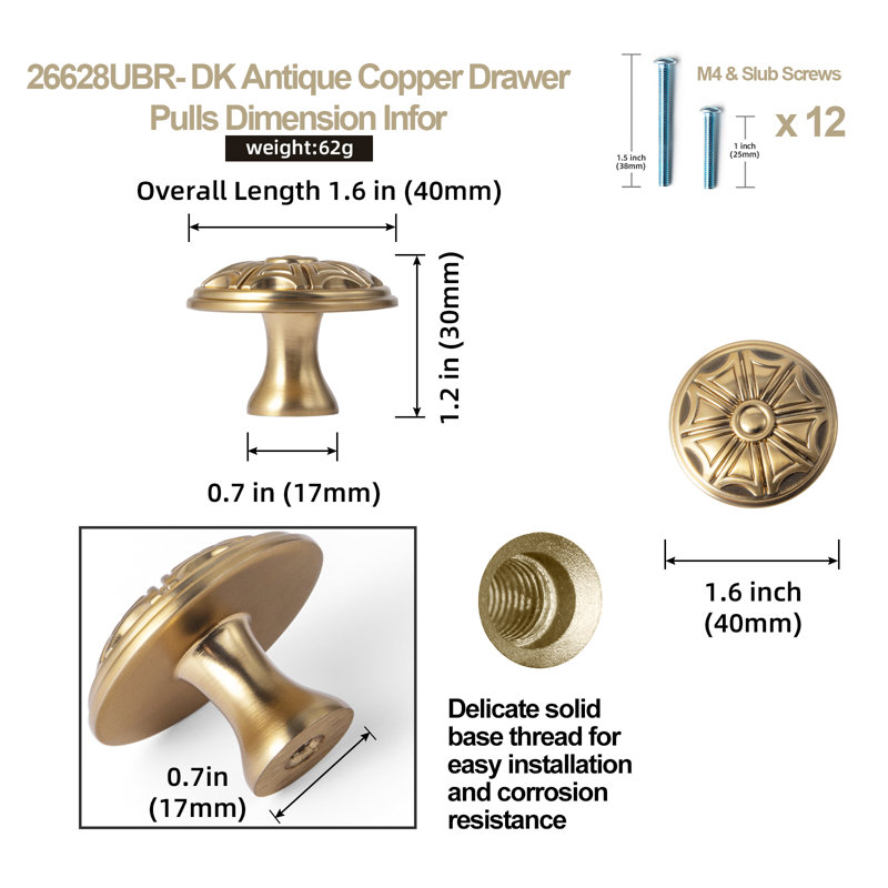 Poignée champignon 1,6 po de diamètre, Bronze champagne