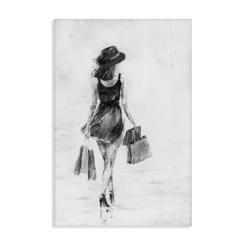 Art mural sur toile, "Fille avec sacs à provisions" par Joklanta Kowalik, H 45 po x l 30 po