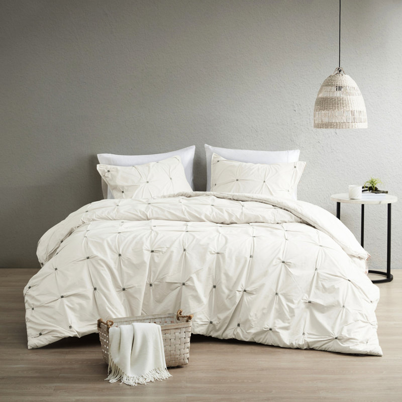 Édredon 3 pièces blanc avec broderie élastique très grand / très grand lit