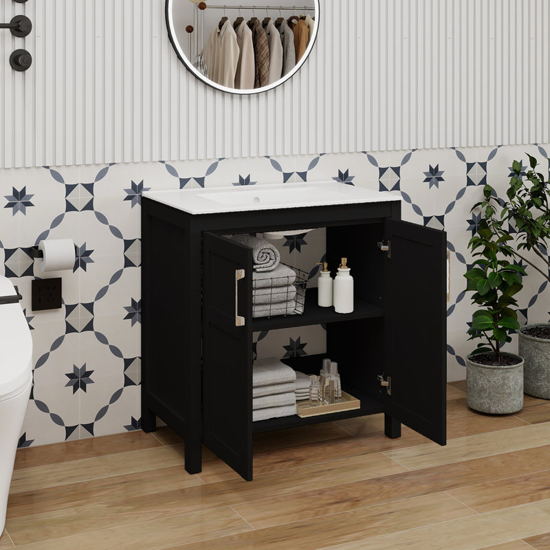 Meuble-lavabo simple 30 po avec lavabo (sans robinet), Noir