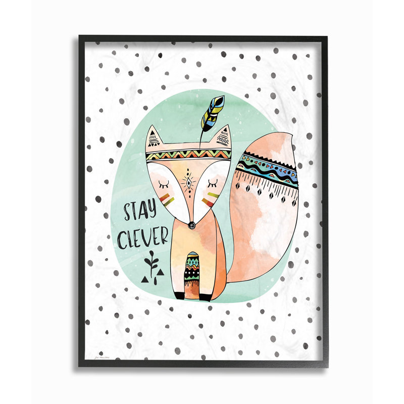 « stay astucieux tribal fox », art encadré Faunce, H 14 po x l 11 po x P 1,5 po