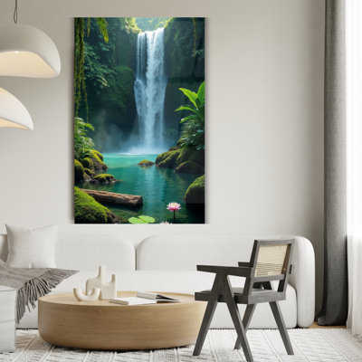 Tropical Waterfall Tempered Glass Wall Art