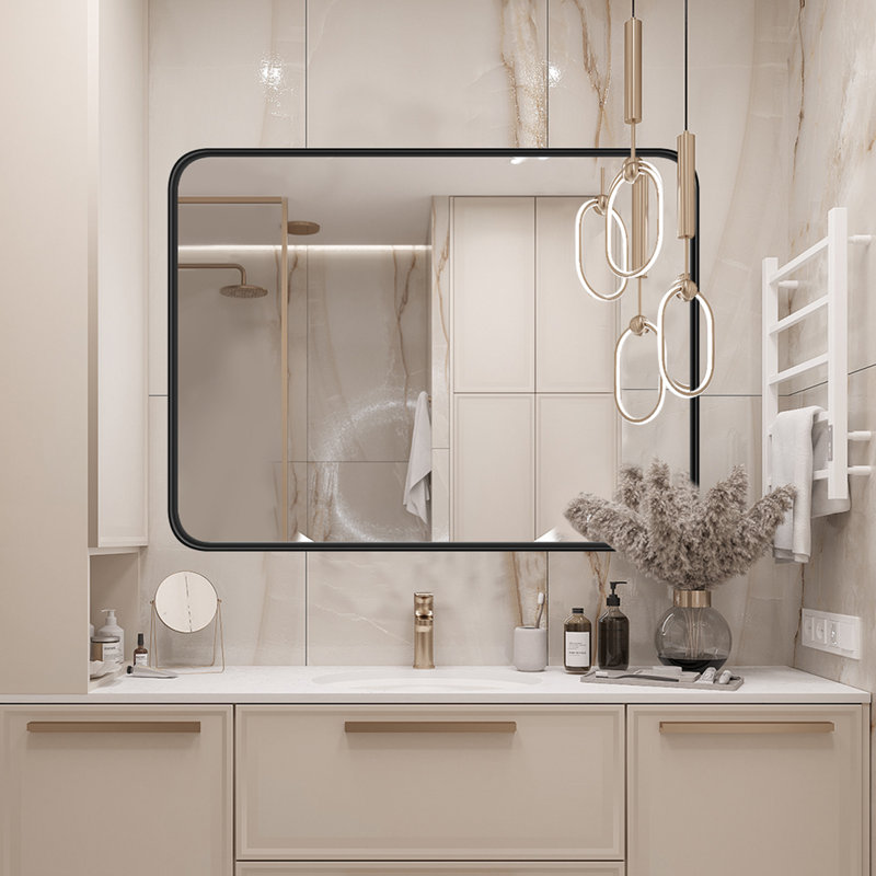 Omolayo Rectangle Wall Mirror, Mounted Wall Decor Bathroom Vanity Mirror, Aluminum Alloy Framed Decorative Accent Mirror