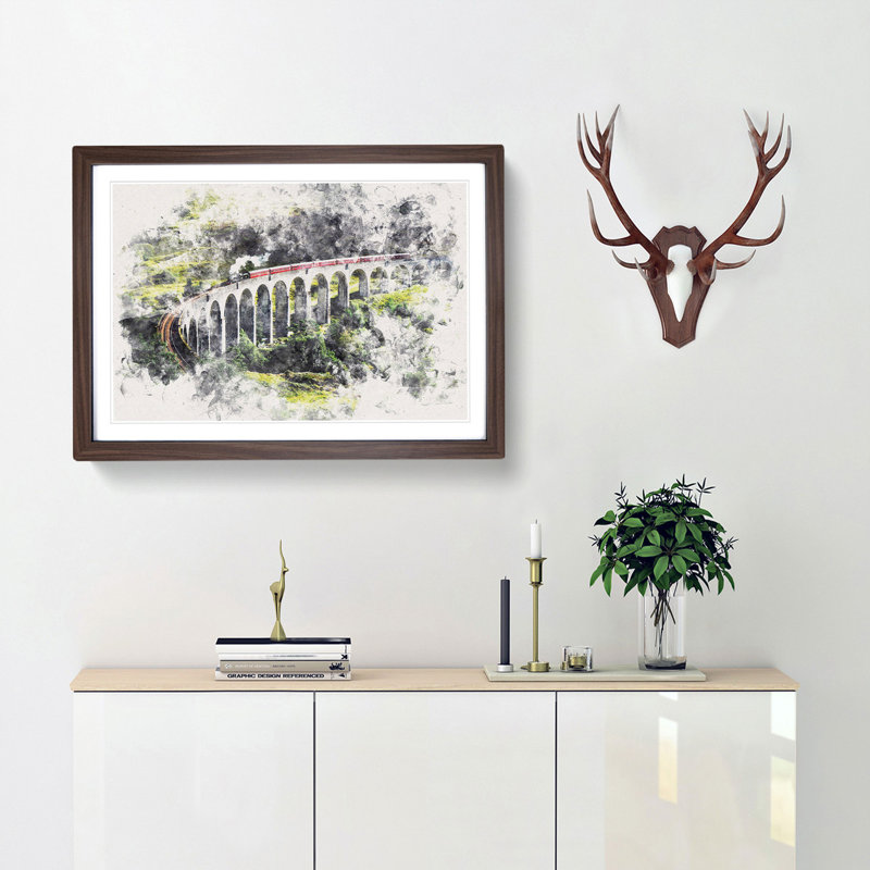 Steam Train in Scotland Abstract - Picture Frame Graphic Art Print, 45cm H x 63cm W x 2cm D, Walnut Framed
