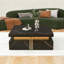 Table basse carrée avec 4 tiroirs et accents dorés - noir, 43,3 po