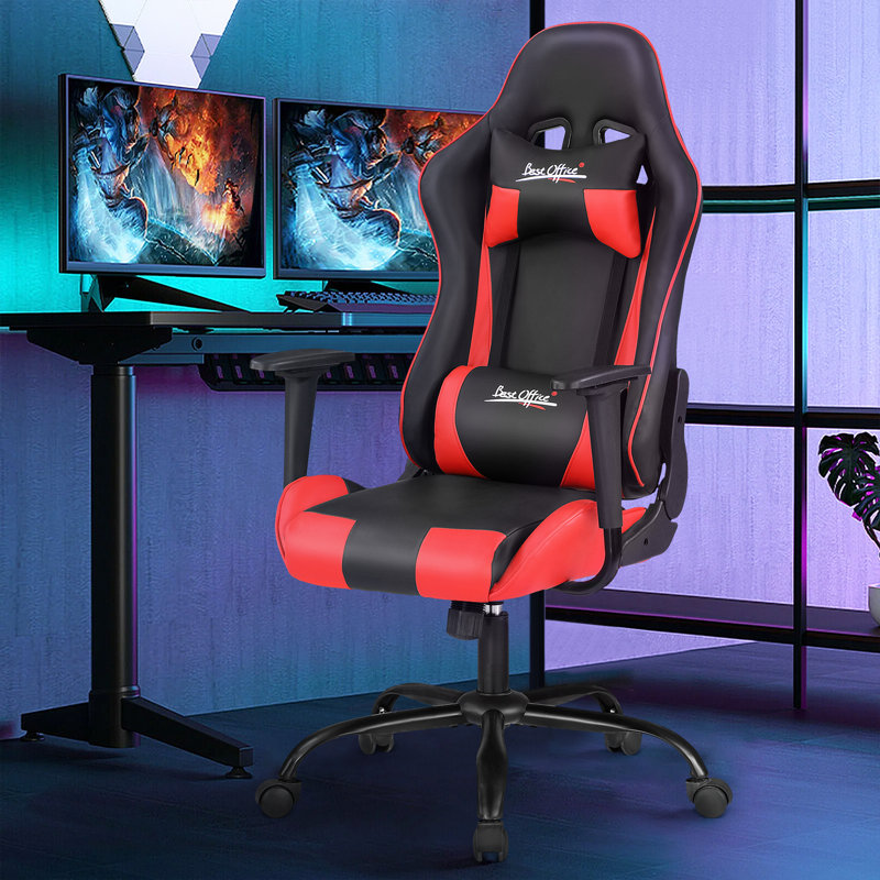 BestOffice Adjustable Padded Armrests and Reclining PC & Racing Game Chair, Red