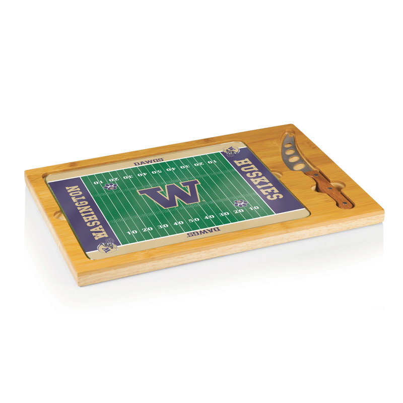 Washington Huskies Glass Top Cutting Board and Knife Set with Rubberwood Base