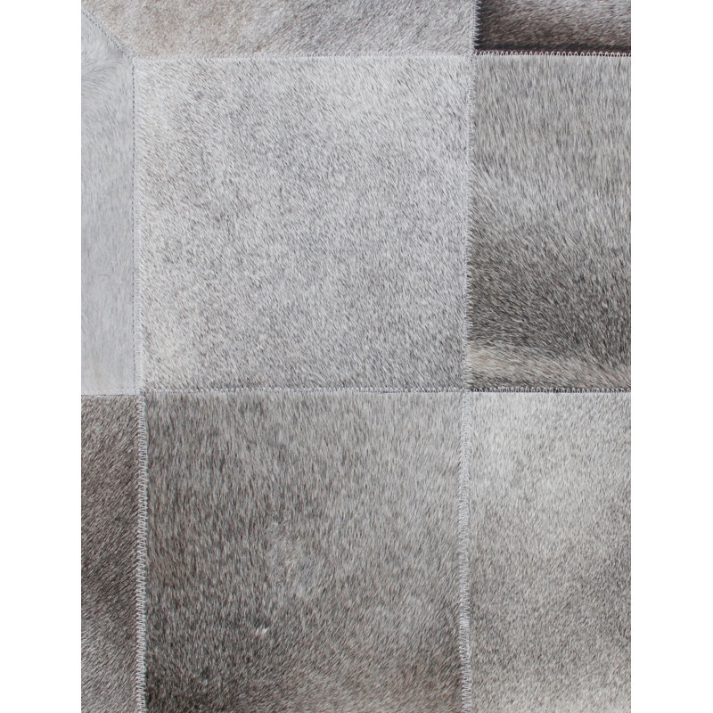 Natural Hide Cowhide Geometric Area Rug in Silver, Rectangle 9' x 12'