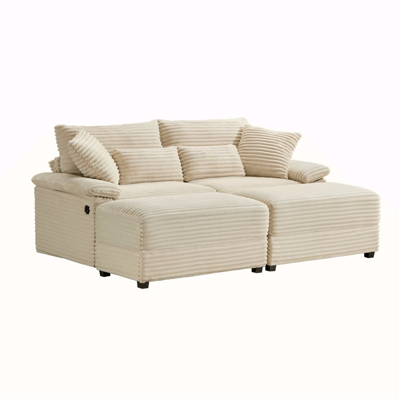 Ensemble de chaise longue double avec repose-pieds réversible - Velours côtelé doux, rangement, port USB, siège / table multifonctionnel pour le salon