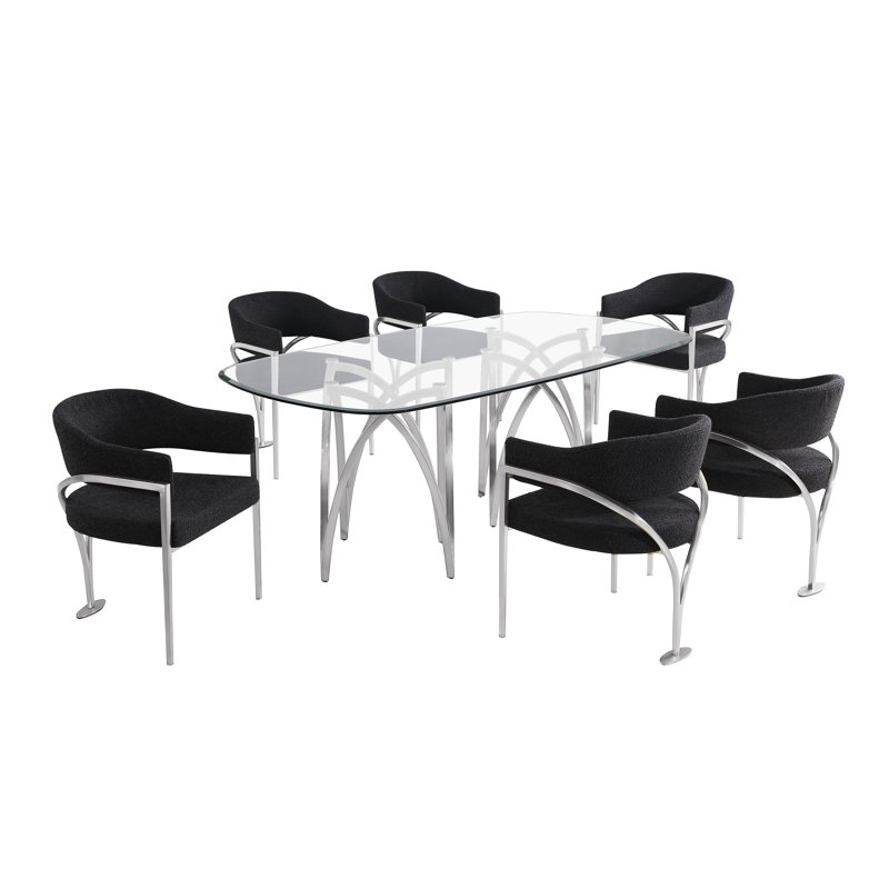 Grandeur Tempered Glass Dining Set, Black, Silver