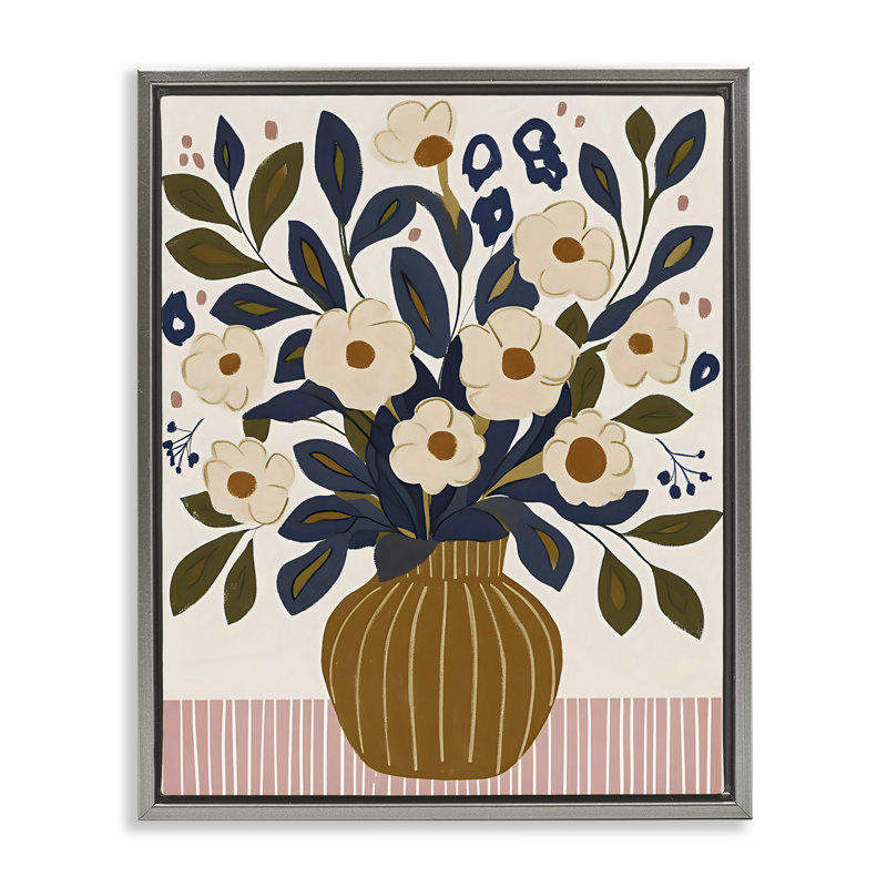 Vase floral Boho avec cadre flottant à rayures, design Creative Studio, 21 x 17, Cadre flottant gris lustré