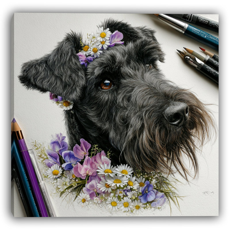 «Floral Crown Schnauzer», art mural sur toile tendue, H 20 po x l 20 po