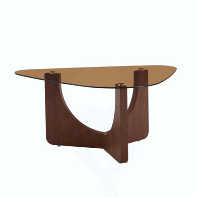 Vintage-style triangular coffee table with a tempered glass top and MDF triangular legs. Ideal as a sofa side table,corner table, portable coffee tabl