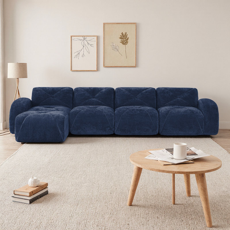 Ensemble de canapé de luxe en velours avec repose-pieds Cloud, 4, Bleu