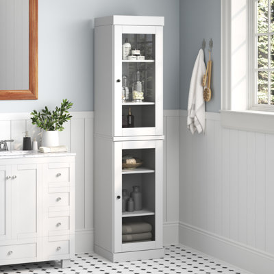 100% Solid Wood 16.5" Bathroom Cabinet with Clear Glass Doors and Adjustable Shelves