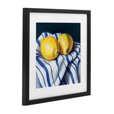 Fresh Kitchen Lemons on Dishtowel Framed Print Under Glass, design by Kate Jarvik Birch