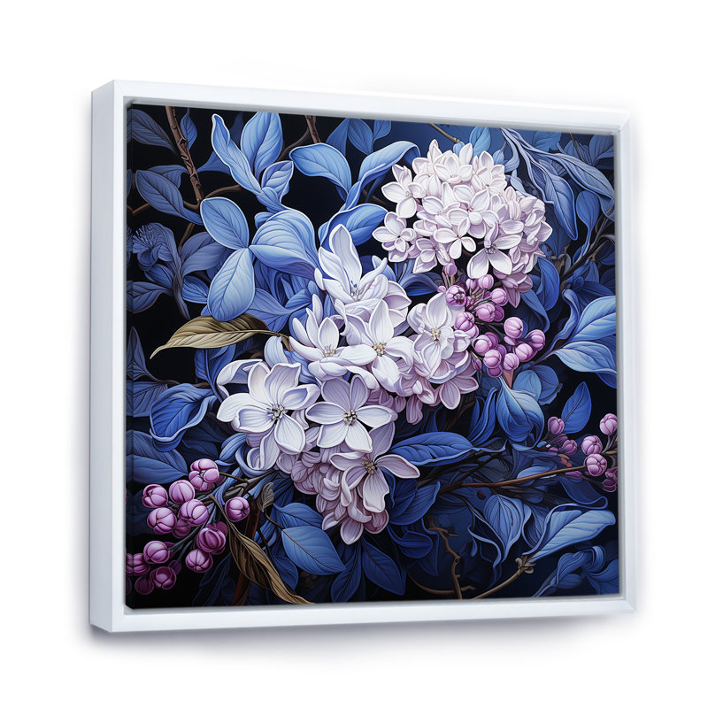 «Blue Garden of Lilacs II» sur toile, Cadre flottant blanc, H 16 po x l 16 po x P 1 po