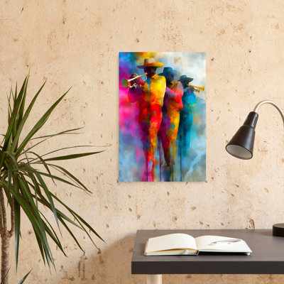 Colorful Jazz Band Abstract Colorful Contemporary Wall Art Print 1 Piece Wrapped Canvas Wall Art