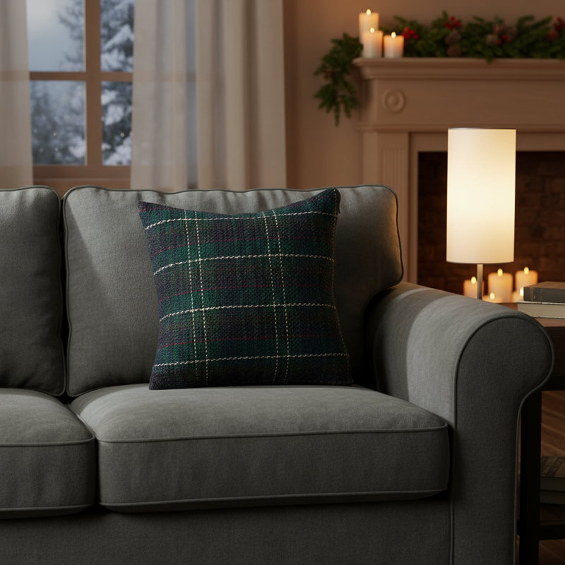 Farmhouse-style Green Plaid Pillowcase Set (2 Pieces), 18x18 Inch Knit Fabric, Wintery Christmas Style, Soft And Skin-friendly, Suitable For Sofa Bed Decoration.