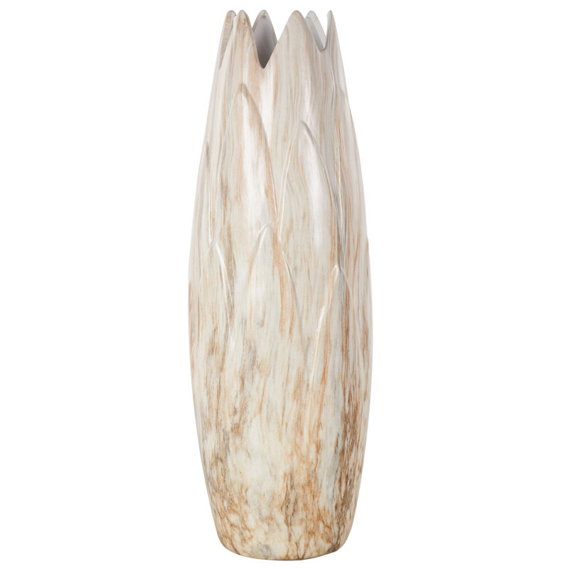 Ceramic Marbled Decorative Vase with Angled Edge Opening and Rust Accents, Dark Marble, 21" H X 7" W X 7" D