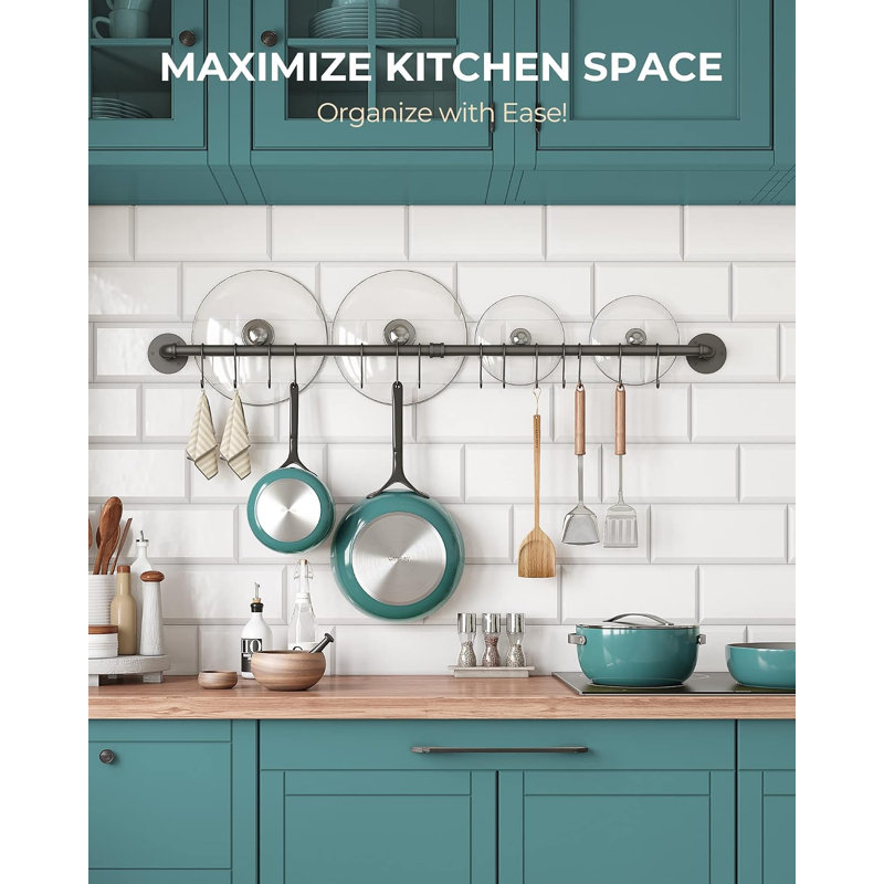 38'' Pot Rack Wall Mounted, Iron Pipe Hanging Pot Rack, 14 S Hooks